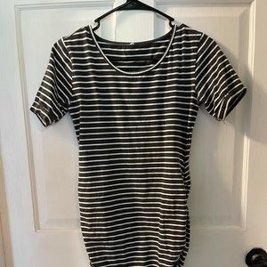 Gray and white striped maternity dress